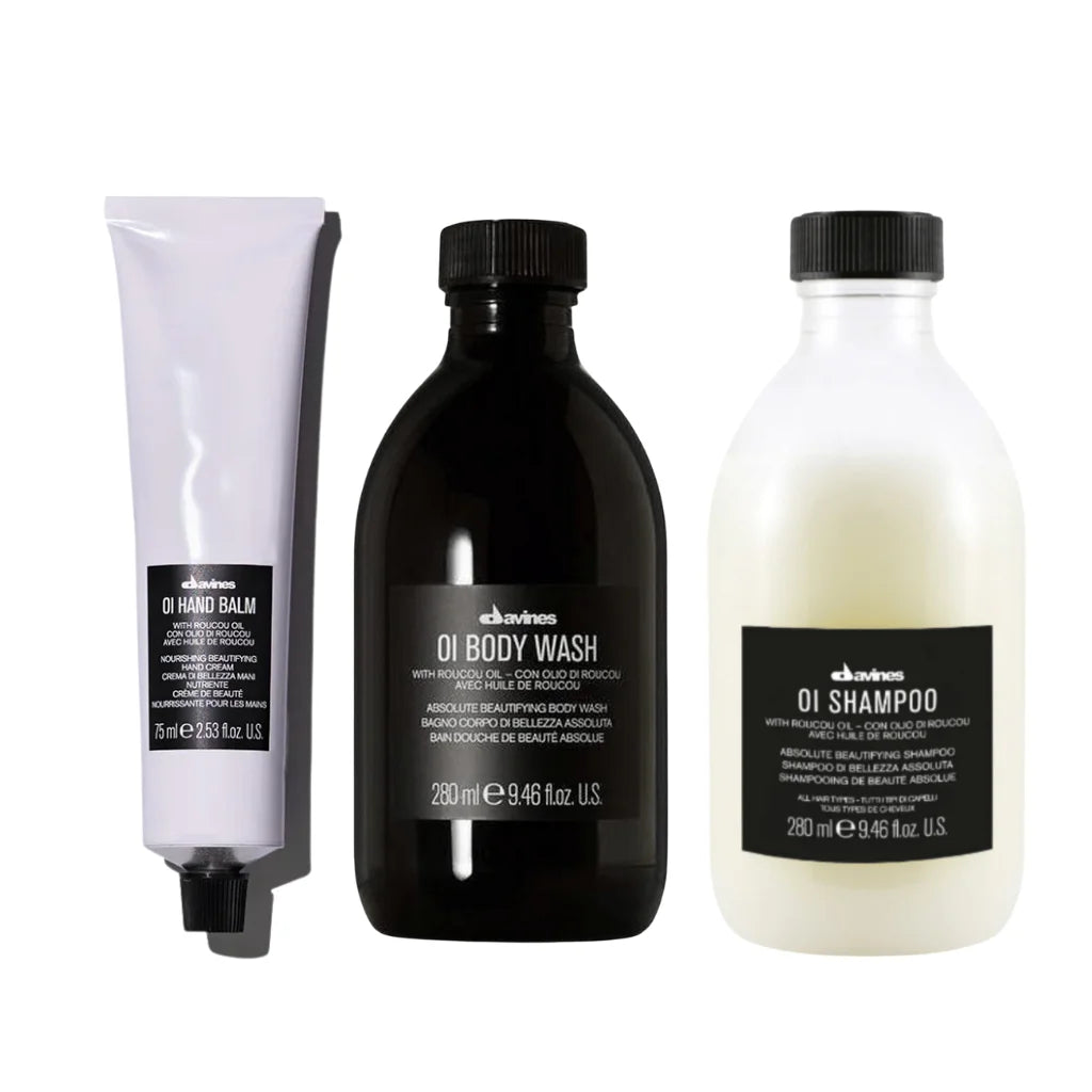 Lovers of Davines Oi line will not want to pass up this limited time holiday gift set with full size Oi Shampoo, OI Hand Balm and Oi Body Wash.