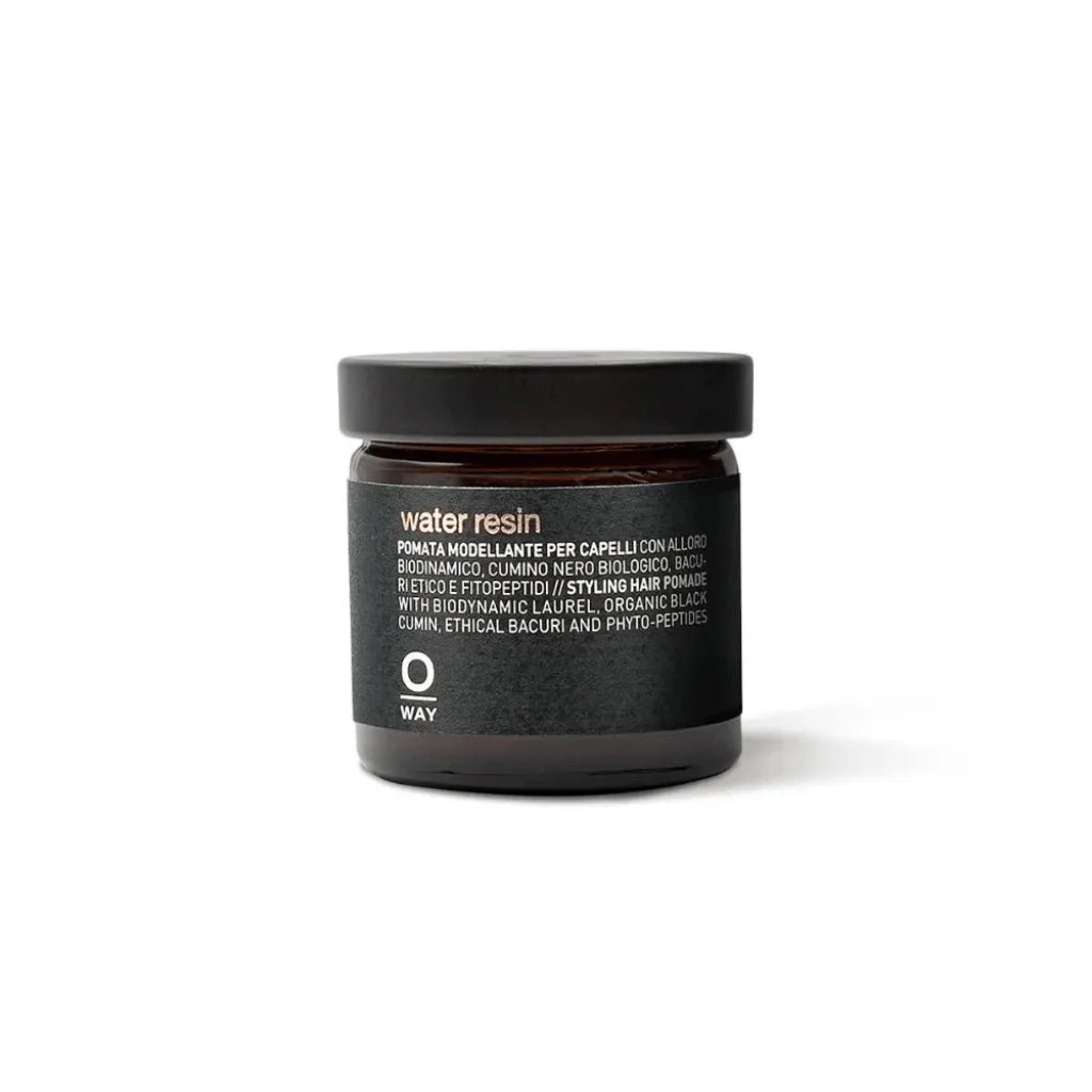 Oway Water Resin Pomade strengthens and replumps the hair shaft delivering the appearance of thicker, fuller hair. Great for curls or straight hair as it softens and tames kinky or coily hair and controls frizz preserving straight hair’s density and structure. 
